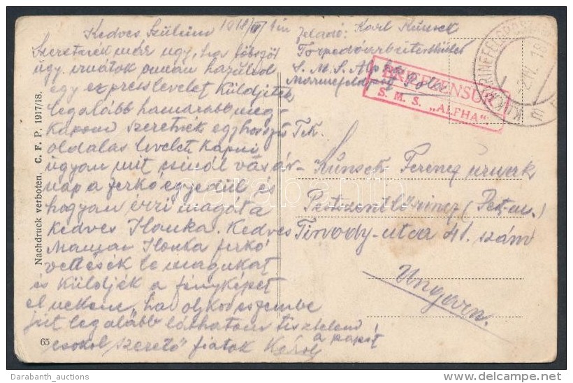 1918 Képeslap Hajópostával 'S.M.S. ALFHA' - Autres & Non Classés