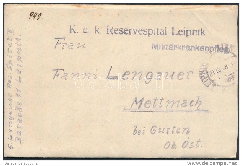 1918 Tábori Posta Levél 'K.u.k. Reservespital Leipnik' - Autres & Non Classés