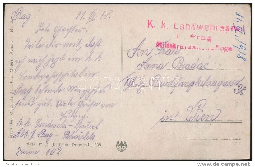 1918 Tábori Posta Képeslap 'K.k. Landwehrspital Prag Militär...pflege' - Sonstige & Ohne Zuordnung