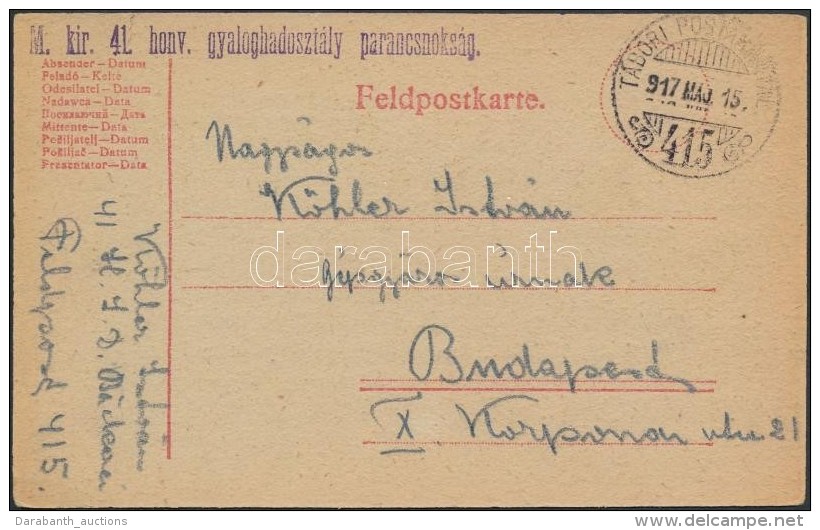 1917 Tábori Posta LevelezÅ‘lap / Field Postcard 'M.kir. 41. Honv. Gyaloghadosztály... - Autres & Non Classés