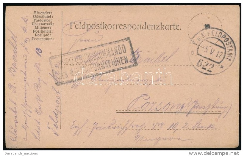 1917 Tábori Posta LevelezÅ‘lap '...KOMMANDO DER MARSCHFORMATIONEN' + 'FP 622 B' - Otros & Sin Clasificación