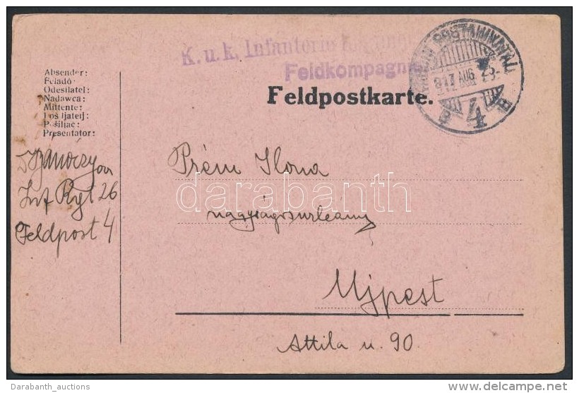 1917 Tábori Posta LevelezÅ‘lap 'K.u.k. Infanterieregiment' + 'TP 4 B' - Autres & Non Classés