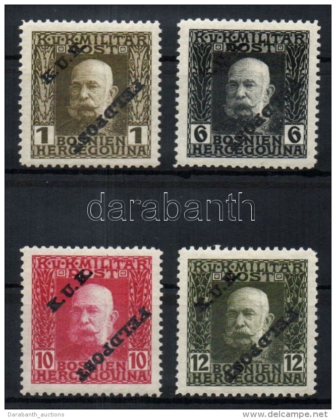 * 1915 Feldpost I 4 Klf Bélyeg Fordított FELDPOST Felirattal / 4 Different Stamps With Inverted... - Other & Unclassified