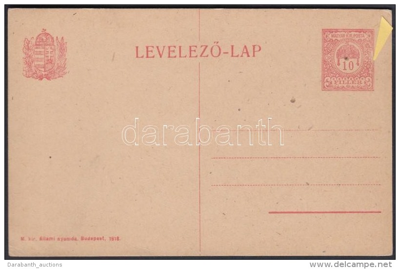 1918 Használatlan Díjjegyes LevelezÅ‘lap Lemezhibával - Autres & Non Classés