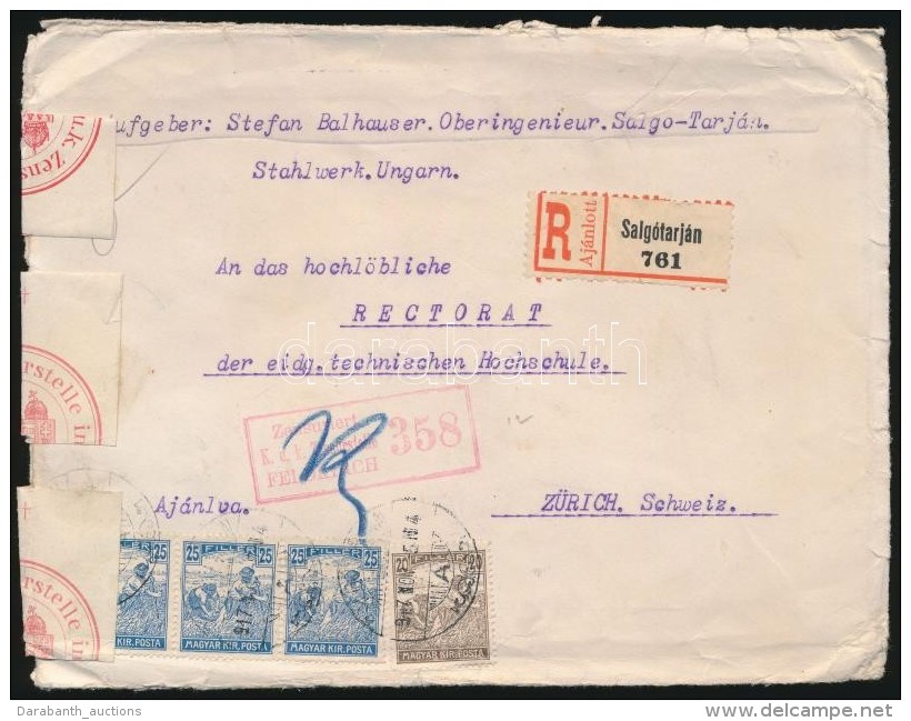 1917 Cenzúrás Ajánlott Levél Svájcba - Sonstige & Ohne Zuordnung