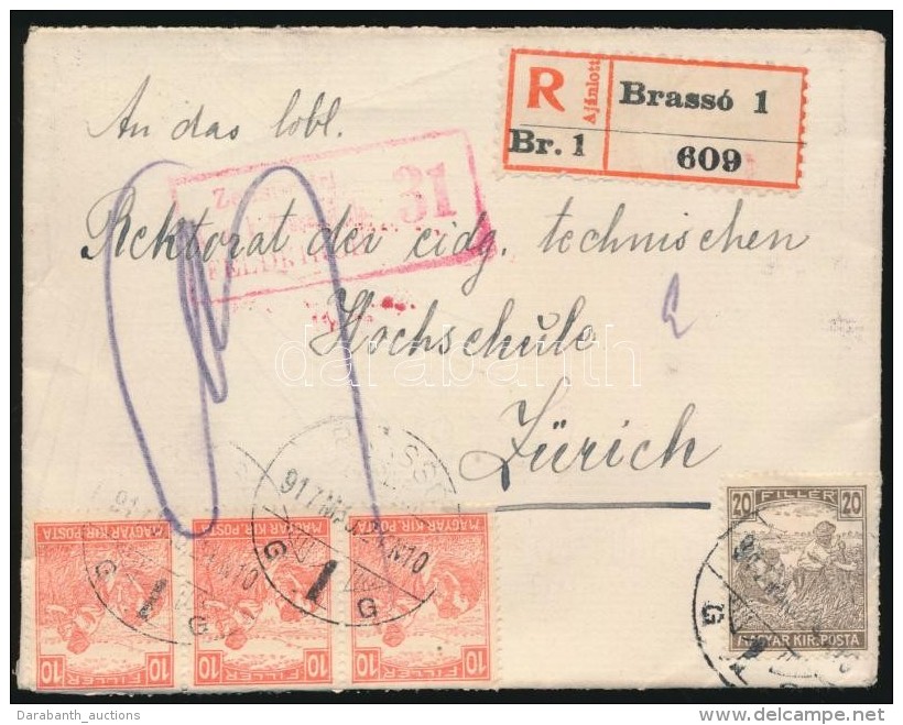 1917 Cenzúrás Ajánlott Levél Svájcba - Other & Unclassified