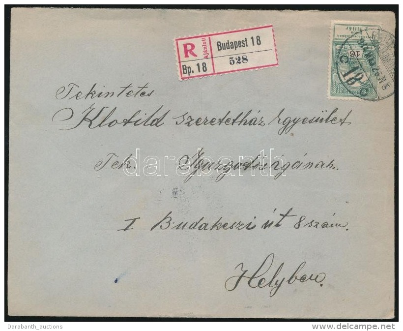 1914 Árvíz 16f Egyes Bérmentesítés Helyi Ajánlott Levélen - Autres & Non Classés