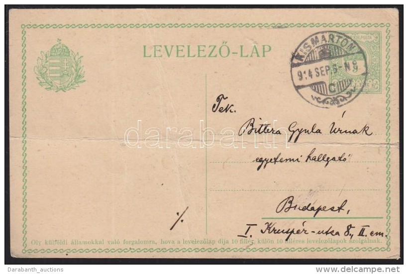 1914 Díjjegyes LevelezÅ‘lap 'KISMARTON' - Budapest - Autres & Non Classés