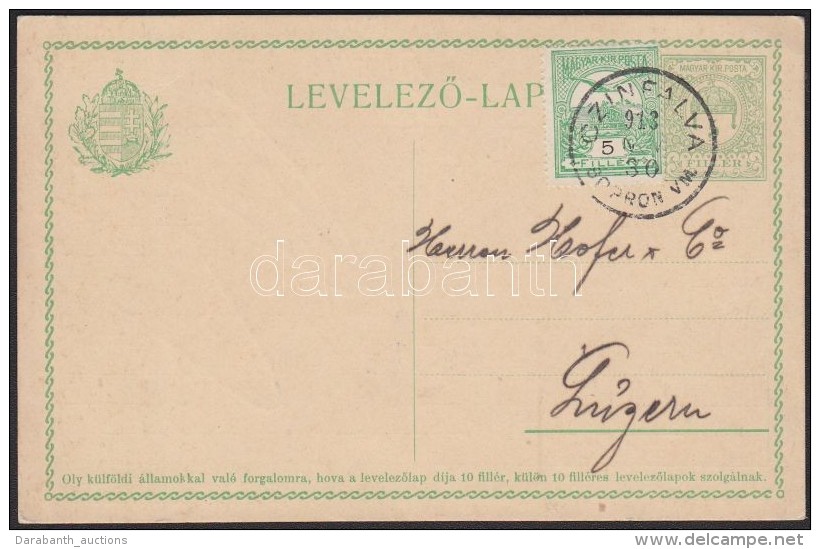 1913 Díjkiegészített Díjjegyes LevelezÅ‘lap Svájcba / PS-card With Additional... - Autres & Non Classés