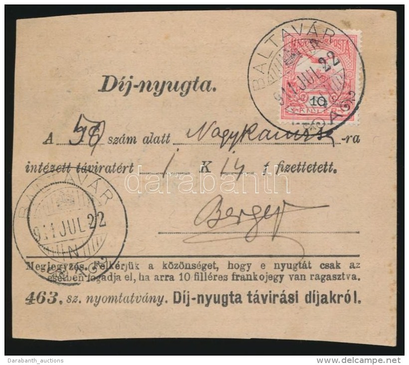 1911 Távirati Díjnyugta 10f Bérmentesítéssel - Autres & Non Classés