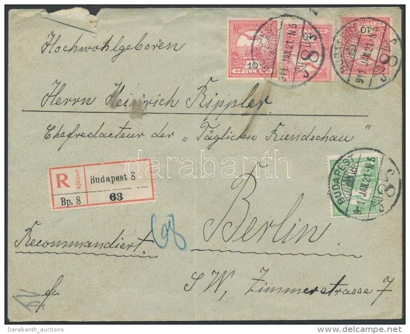 1911 Ajánlott Levél Berlinbe Turul 5f + 3x10f Bérmentesítéssel - Andere & Zonder Classificatie
