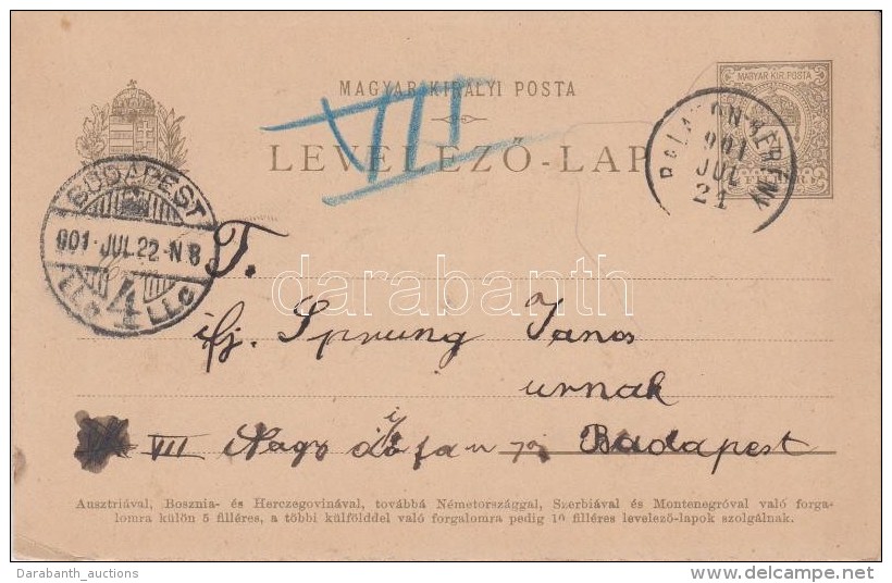 1910 Díjjegyes LevelezÅ‘lap 'BALATON-BERÉNY' - Budapest - Autres & Non Classés