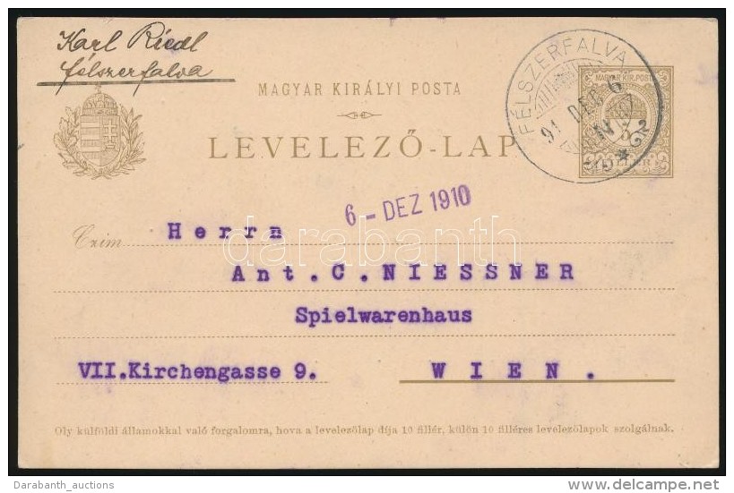 1910 LevelezÅ‘lap Bécsbe ,,FÉLSZERFALVA' - Otros & Sin Clasificación
