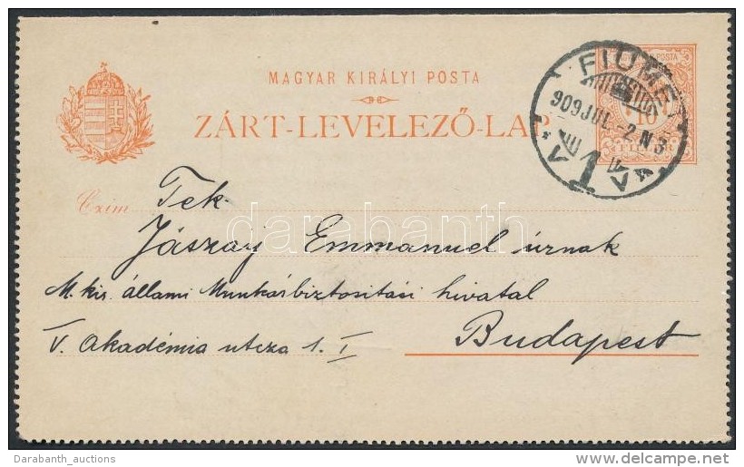 1909 Zárt LevelezÅ‘lap 'FIUME' - Budapest - Autres & Non Classés