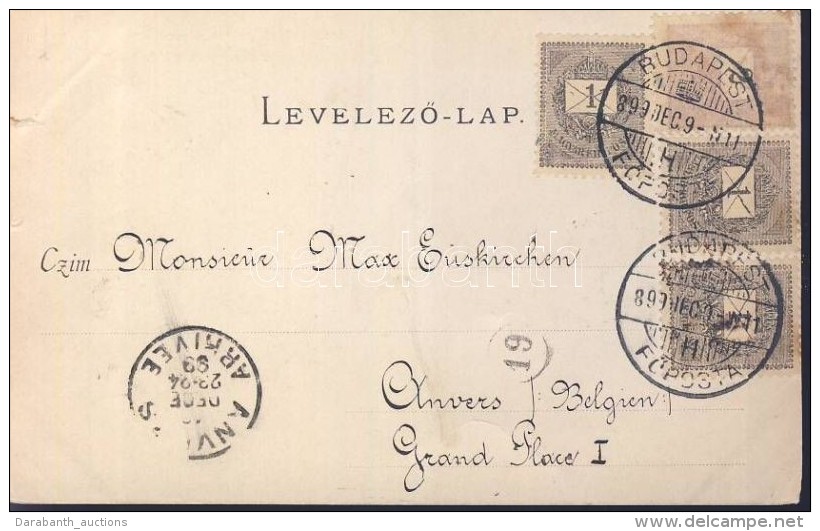 1899 Budapest Képeslap 3 X 1kr + 2kr Bérmentesítéssel Belgiumba - Andere & Zonder Classificatie