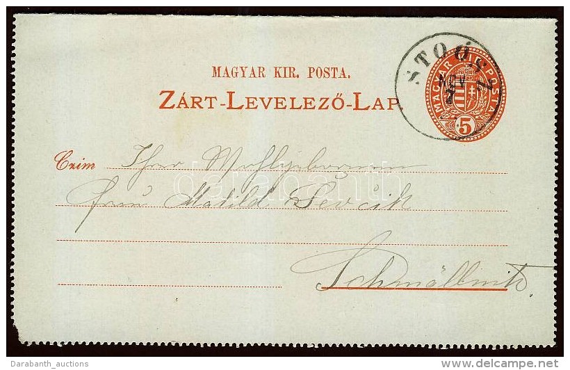 1895 Díjjegyes Zárt LevelezÅ‘lap / PS-letter Card 'STOÓSZ' - 'SZOMOLNOK' - Autres & Non Classés