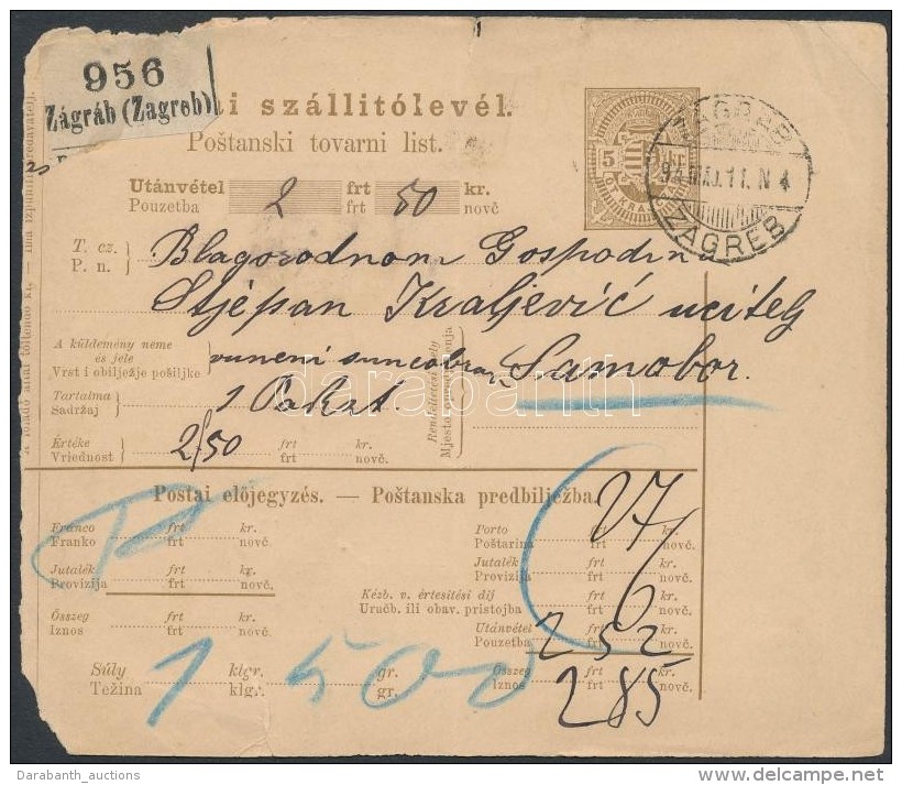 1894 5kr Díjjegyes Csomagszállító 'ZAGRÁB / ZAGREB' - 'SAMOBOR' - Andere & Zonder Classificatie