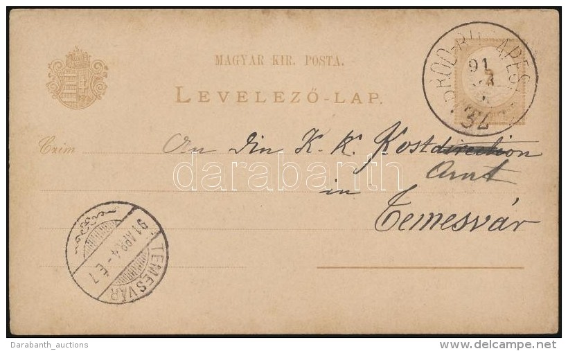 1891 2kr Díjjegyes LevelezÅ‘lap BRASSÓ - BUDAPEST 32 SZ.  Vasúti és 'TEMESVÁR'... - Andere & Zonder Classificatie