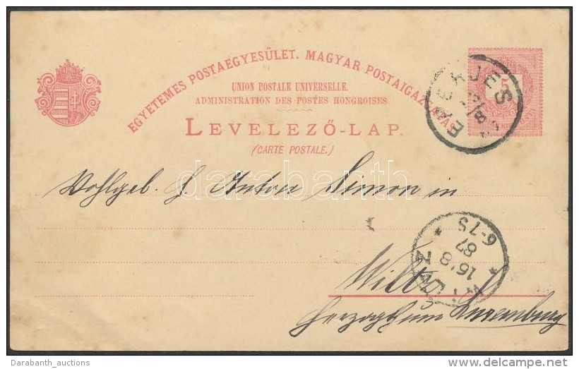 1887 5kr UPU Díjjegyes LevelezÅ‘lap Luxemburgba - Autres & Non Classés