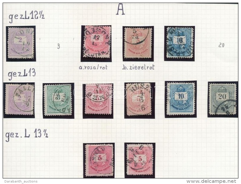 O 1874 12 Db Bélyeg, Fogazatváltozatok, Bélyegzések - Andere & Zonder Classificatie