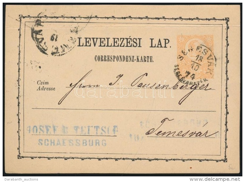 1874 2kr Díjjegyes LevelezÅ‘lap - PS-card 'SEGESVÁR / SEGESVÁRSZÉK' -... - Andere & Zonder Classificatie