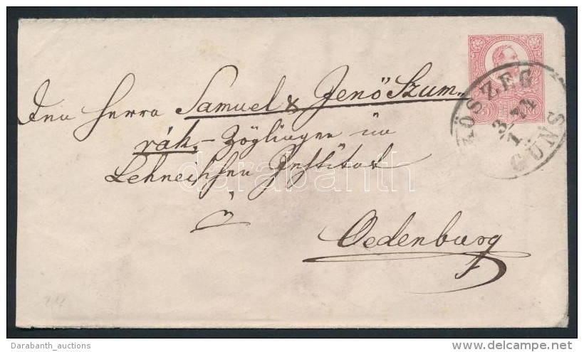 1874 5kr Díjjegyes Boríték ,,KÅSZEG GÜNS' - ,,SOPRON' - Other & Unclassified