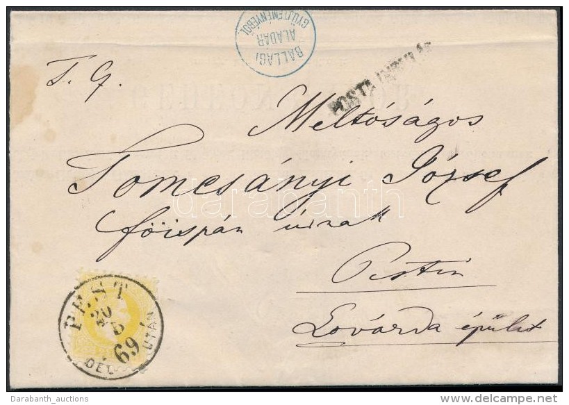 1869 2kr Citromsárga Helyi Nyomtatványon / 2kr Yellow On Local Printed Matter 'PEST / DÉL... - Sonstige & Ohne Zuordnung