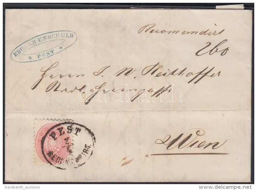 1864 5kr + A Hátoldalon 2x5kr Maradványai Ajánlott Levélen 'PEST RECOMANDIRT' - Sonstige & Ohne Zuordnung