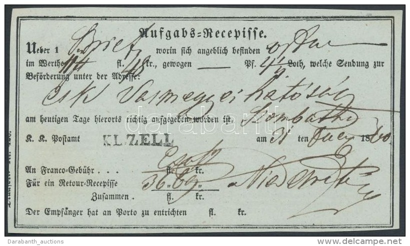 1860 Aufgabs Recepisse 'KL.ZELL' - Sonstige & Ohne Zuordnung