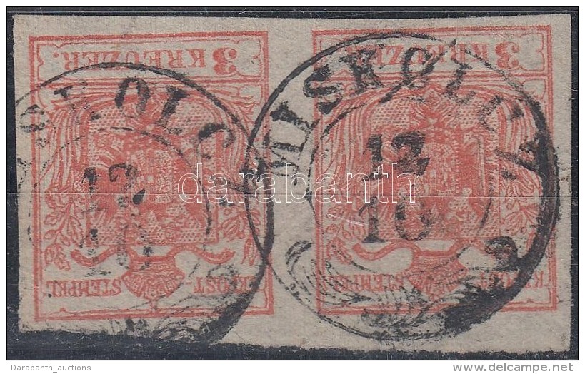 O 1850 3kr Pár / Pair HP III. Jó / óriási Szélekkel, Papírránccal... - Autres & Non Classés