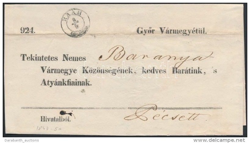 ~1848 Hivatalos Levél / Official Cover 'RAAB' - Pécs - Autres & Non Classés
