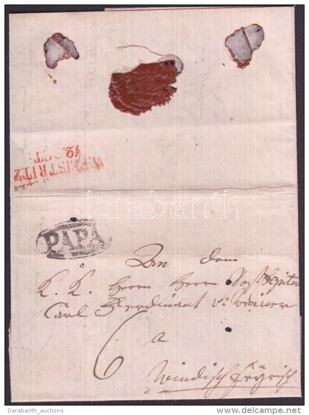 1843 Levél 6kr Portóval / Cover With 6kr Postage Due 'PAPA' - Piros / Red 'W:FEISTRITZ' - Autres & Non Classés