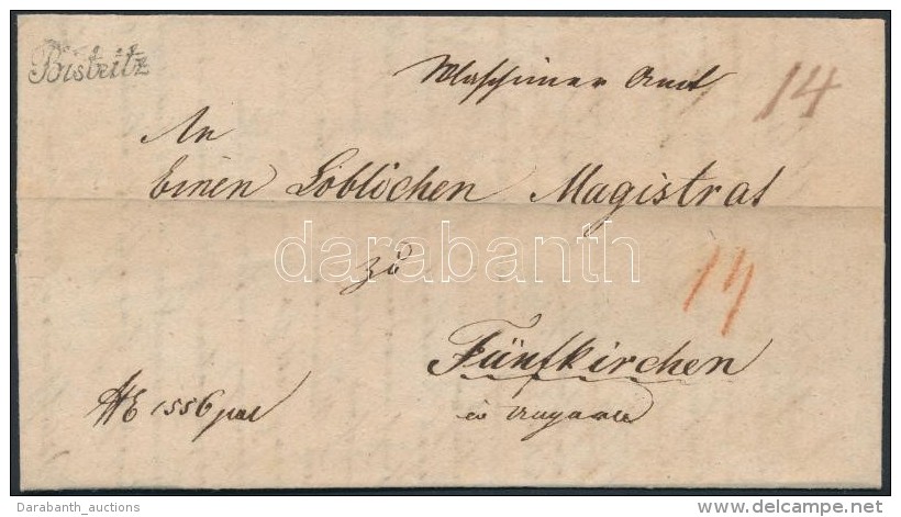 1832 Portós Levél / Unpaid Cover 'Bistritz' - Fünfkirchen - Sonstige & Ohne Zuordnung