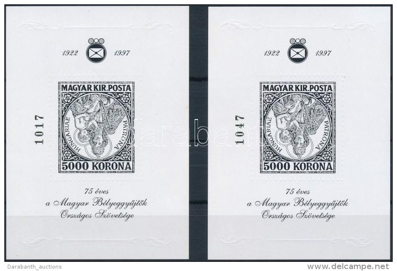 ** 1997/F7 75 éves A MABÉOSZ Fordított Madonna 2 Db Emlékív Feketenyomat... - Autres & Non Classés