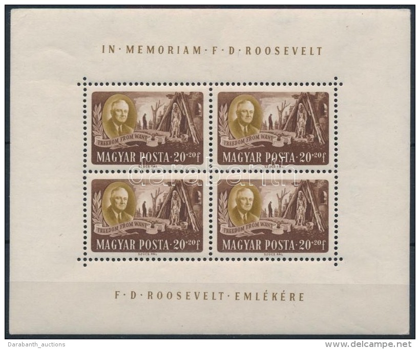 ** 1947 Roosevelt 20f Egyenes állású Kisív (sarokhiba, Törések / Folded) - Andere & Zonder Classificatie