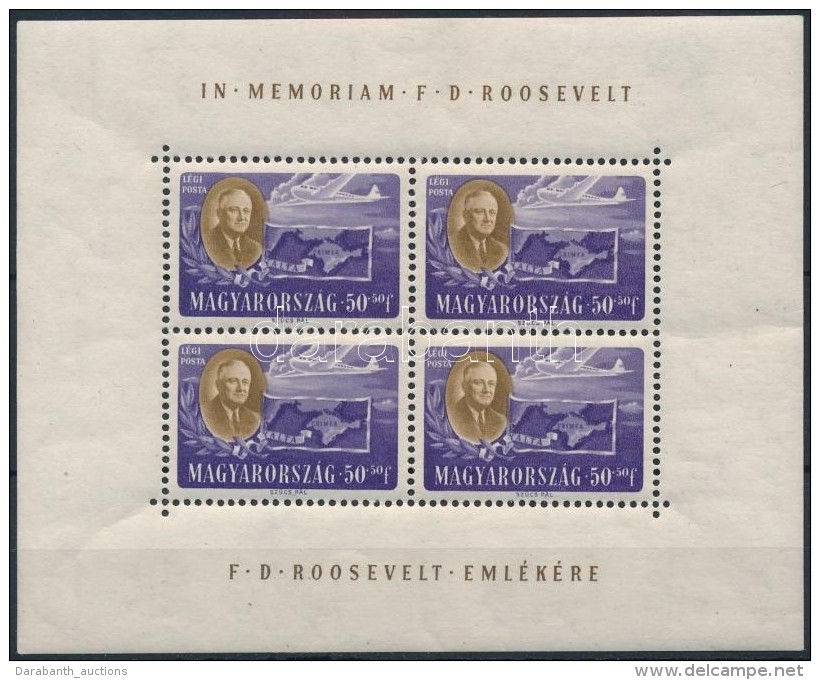 ** 1947 Roosevelt 50f Egyenes állású Kisív (kis Törések / Folded) - Other & Unclassified