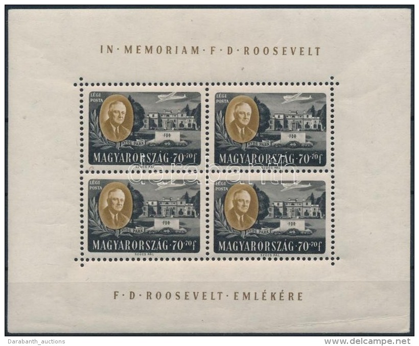 ** 1947 Roosevelt 70f Egyenes állású Kisív (törések / Folded) - Other & Unclassified