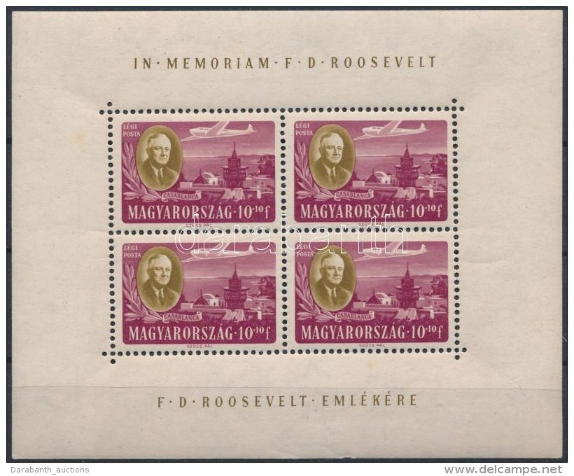 ** 1947 Roosevelt 10f Egyenes Képállású Kisív (10.000) - Sonstige & Ohne Zuordnung