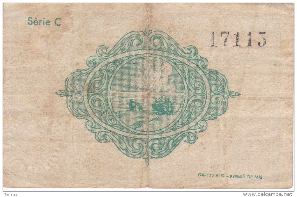 BILLETE DE 50 CENTIMOS DEL CONSELL MUNICIPAL DE PREMIA DE MAR DEL AÑO 1937 (SELLO SECO)  (BANKNOTE) - Sonstige & Ohne Zuordnung