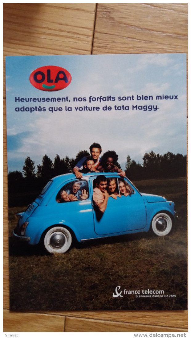 CPM PUBLICITE AUTO VOITURE FIAT POT DE YAOURT VINTAGE OLA FRANCE TELECOM - Advertising