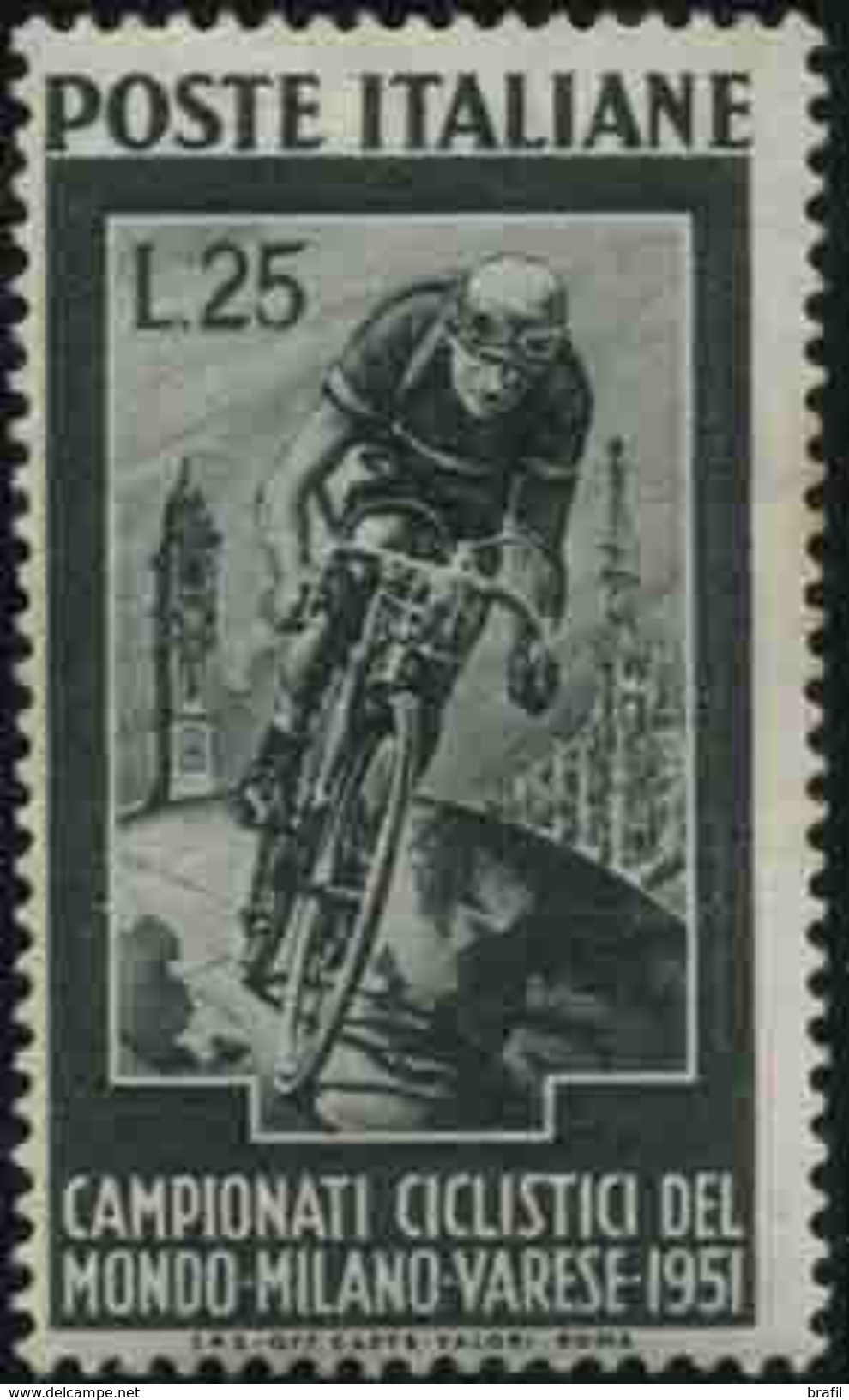 1951 Italia, Mondiali Di Ciclismo Con Filigrana Lettere 10/10 Bassa , Nuovo (*) Linguellato - Varietà E Curiosità