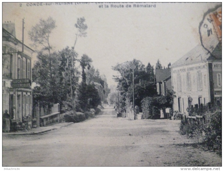 CPA 61 Orne Condé Sur Huisne Les Hôtels De La Gare.Le Pont De La Corbionne Ou Sonnette Et La Route De Rémalard - Autres & Non Classés