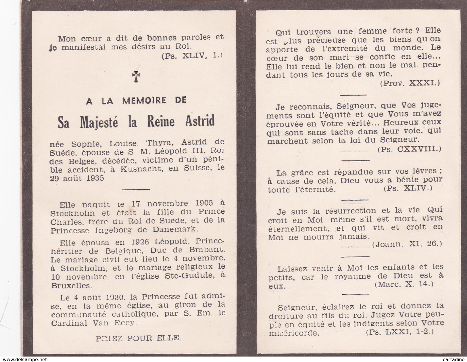 Image Religieuse En Hommage à La Reine Astrid De Belgique - Images Religieuses