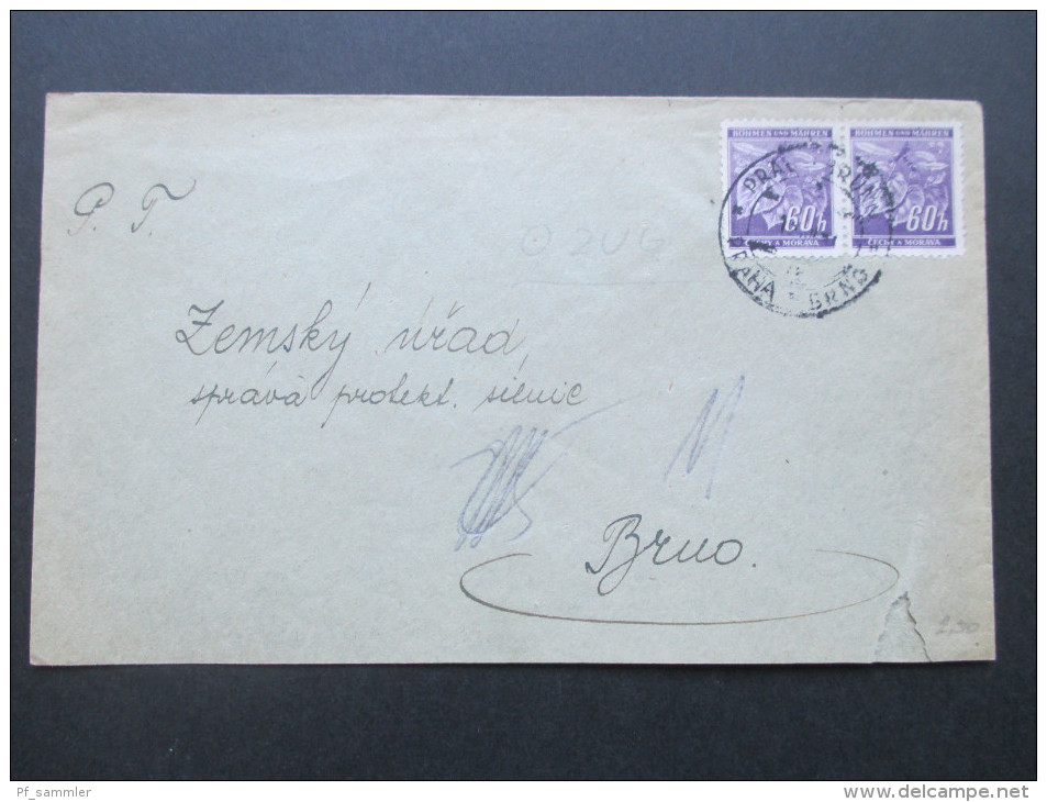 Böhmen Und Mähren 1941 Nr. 65 Waagerechtes Paar / MeF Mit Bahnpoststempel Praha - Brno - Lettres & Documents