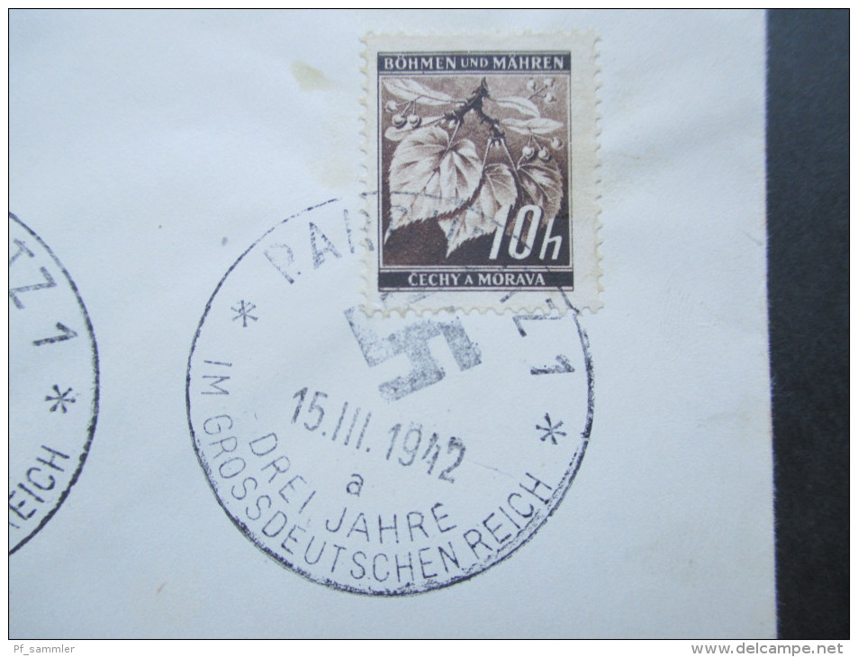 Böhmen Und Mähren 1942 Nr. 20 / 21 Sonderstempel Pardubitz Drei Jahre Im Grossdeutschen Reich. 4er Block - Lettres & Documents