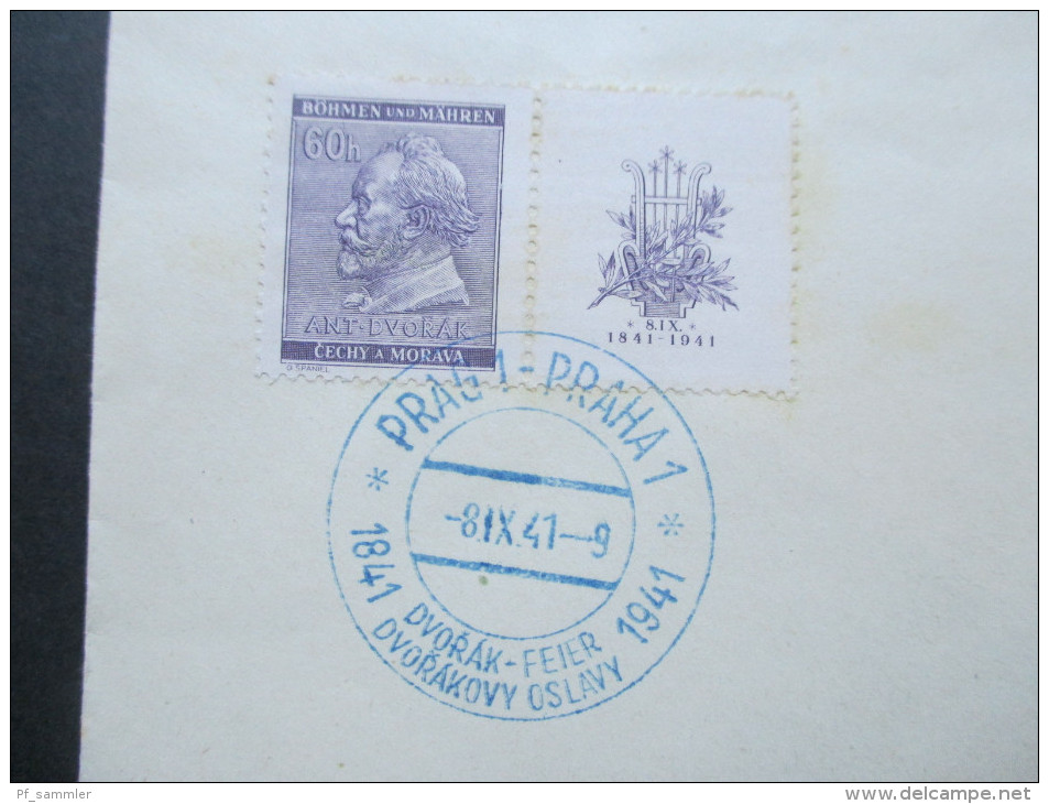 Böhmen Und Mähren 1941 Nr. 73 / 74 Blauer Sonderstempel 100. Geburtstag Dvoraks - Storia Postale