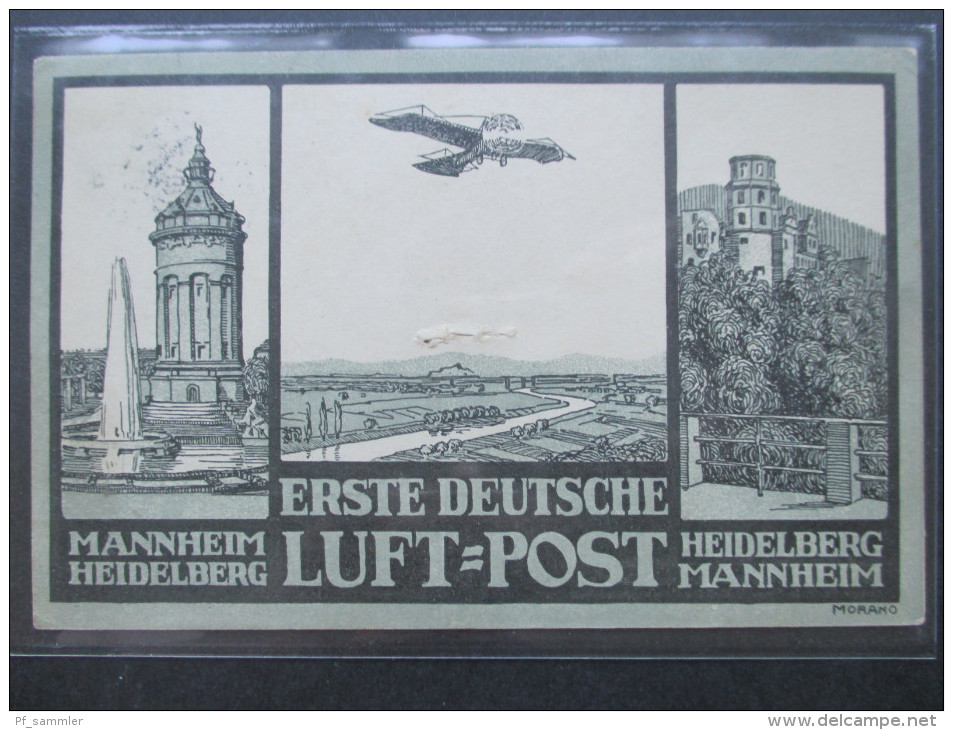 Deutsches Reich 1912 Postkarte Erste Deutsche Luftpost Heidelberg Mannheim 1912 Flugpost Aus Dem Bedarf! - Luft- Und Zeppelinpost