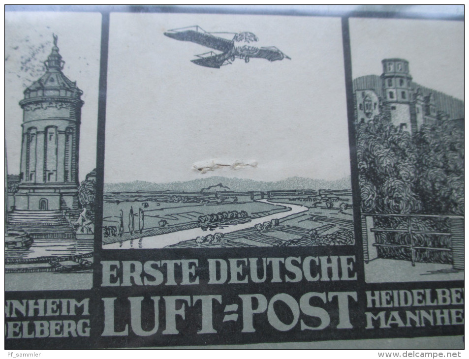 Deutsches Reich 1912 Postkarte Erste Deutsche Luftpost Heidelberg Mannheim 1912 Flugpost Aus Dem Bedarf! - Correo Aéreo & Zeppelin