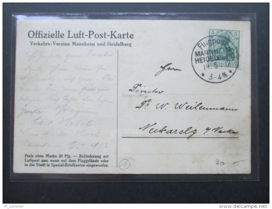 Deutsches Reich 1912 Postkarte Erste Deutsche Luftpost Heidelberg Mannheim 1912 Flugpost Aus Dem Bedarf! - Posta Aerea & Zeppelin