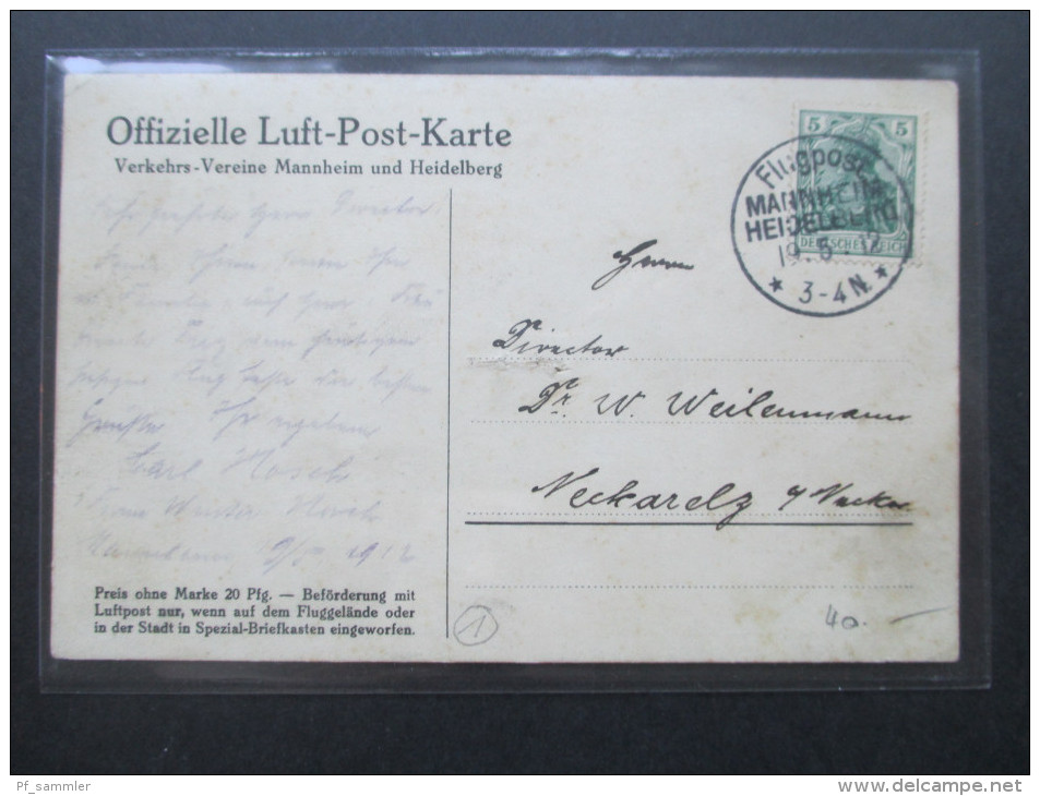 Deutsches Reich 1912 Postkarte Erste Deutsche Luftpost Heidelberg Mannheim 1912 Flugpost Aus Dem Bedarf! - Correo Aéreo & Zeppelin